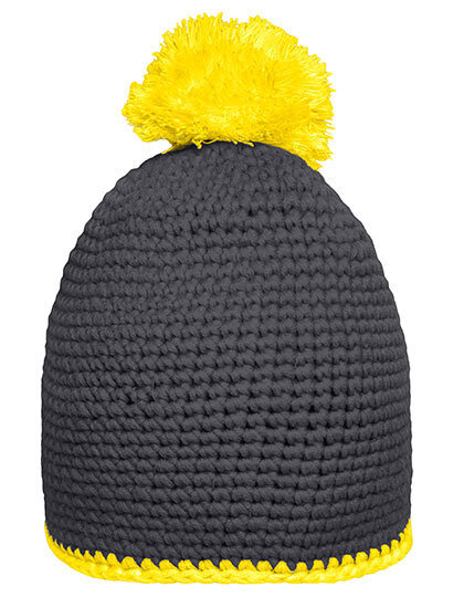 Bommelmütze mit Kontraststreifen carbon/ yellow