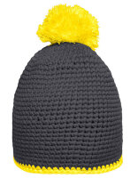 Bommelmütze mit Kontraststreifen carbon/ yellow